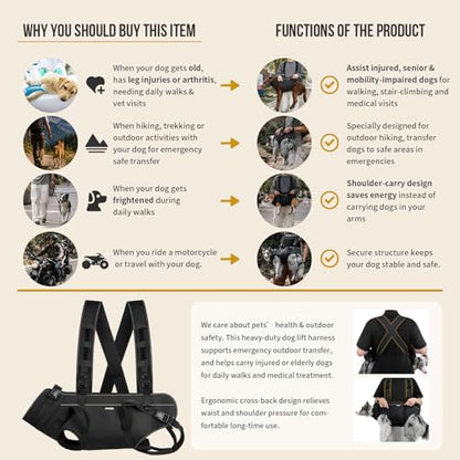 OneTigris Dog Backpack Carrie, Lift Harness with Handle for Large Dogs, Reinforced Padded Dog Sling for Joint Injuries, Arthritis, Ideal for Stairs, Elderly Dogs Fits 85-140 lbs - size: XL: Chest 31-40", Back 12.5", Fits 85-140 lbs