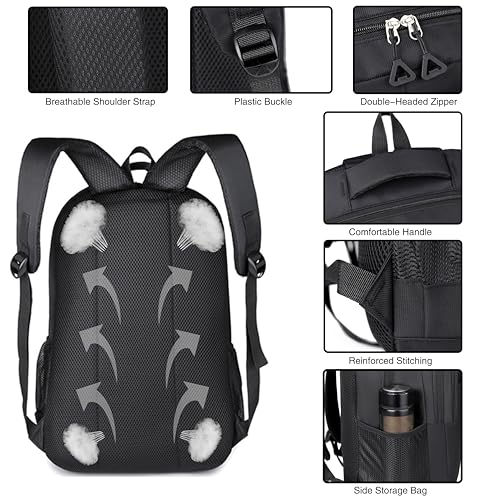 Large Capacity Travel Laptop Backpack, durable and lightweight, 4 compartments, waterproof front, breathable back (black) - color: Black