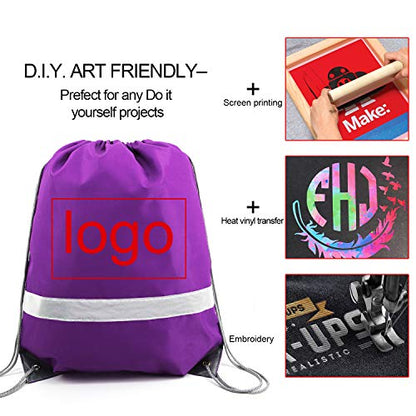 BeeGreen 20 Pieces Purple Drawstring Backpacks Bulk, Draw String Bags for Gym Sport, Reflective Cinch Blank Bag - color: Reflective Purple-s