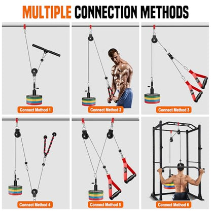 SERTT Weight Cable Pulley System Gym, Upgraded Cable Pulley Attachments for LAT Pull Down, Biceps Curl, Tricep, Arm Workouts - Home Gym Add On Equipment - color: Red