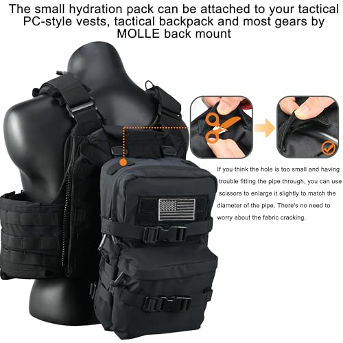 Tactical Mini Molle Hydration Pack,Molle Hydration Carrier with US Flag Water Resistant,Hydropack for Tactical Vest Backpack - style: Blk+bladder