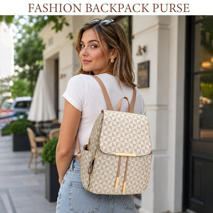 KKXIU Backpack Purse for Women, Trendy Travel Daypacks Bag for Lady - color: Beige Checkered, style: Backpack