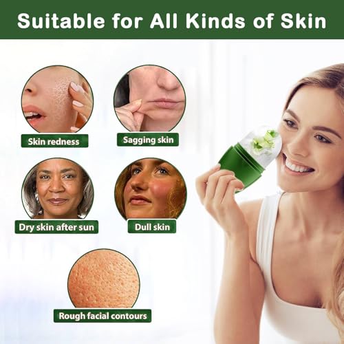 XHJRI Ice Face Roller Massager,Ice Cube Roller for Face, Eyes and Neck Naturally Conditioning and Skin Care,De-Puff Eye Bags,Reduce Migraine Pain,Reusable Massage Silicone Ice Mold (New Green) - color: New Green