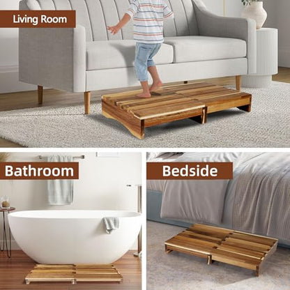 3.4” Height Wood Step Stool, Heavy Duty One-Step Foot Stool with No Slip Pads, 400 Lb Waterproof One Step Stool for Adults, Bathroom Sink Stepping, Balcony Plant Stand - size: 3.4 In Height