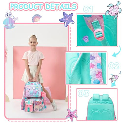 Meetbelify Cute Cat Backpacks for Girls School Backpacks for Elementary Students Ages 8-10 Kids Aesthetic Travel Backpack Large Capacity Laptop Bookbag with Lunch Box 3 in 1 Backpack Set for Girls - color: 04 Girl