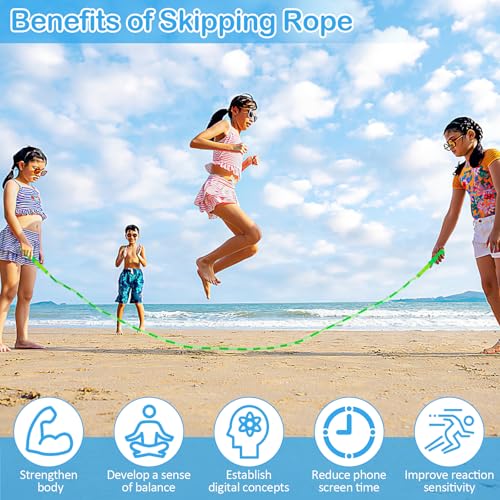 Jump Rope for Kids, Adjustable Jump Ropes for 4 5 6 7 8 10 12, Tangle Free Jumping Rope Age 8-12, Segmented Soft Beaded Skipping Rope for Women Fitness - color: Green and Blue