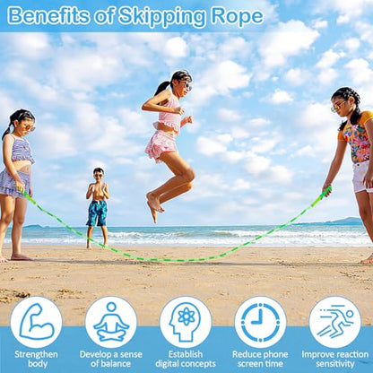 Jump Rope for Kids, Adjustable Jump Ropes for 4 5 6 7 8 10 12, Tangle Free Jumping Rope Age 8-12, Segmented Soft Beaded Skipping Rope for Women Fitness - color: Green and Blue
