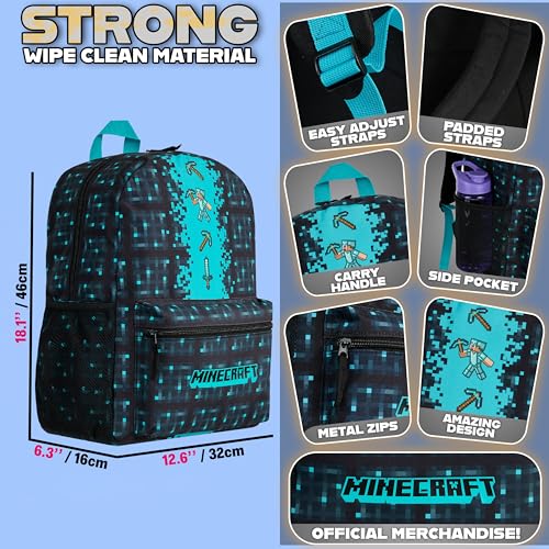 Minecraft Backpack for Boys Kids Teens Adjustable Straps Front Pocket Daypack Backpacks for Sports Gym School Gamer Gifts (Blue) - color: Blue