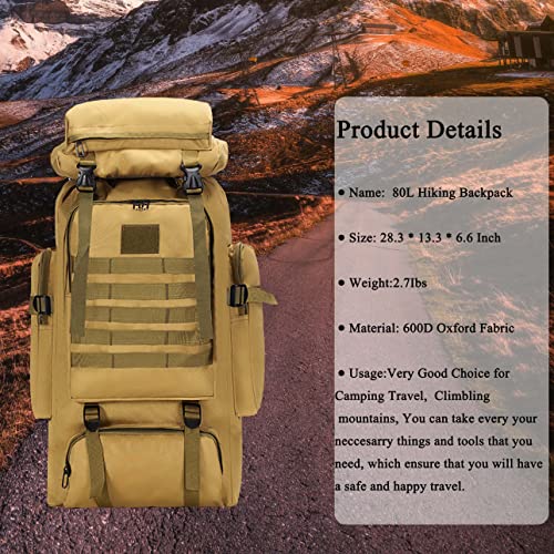 YFREAL 80L Hiking Camping Backpack,Hunting Backpack for Outdoor,Backpack Waterproof,Tactical Backpack for Men Women - color: City Camouflage