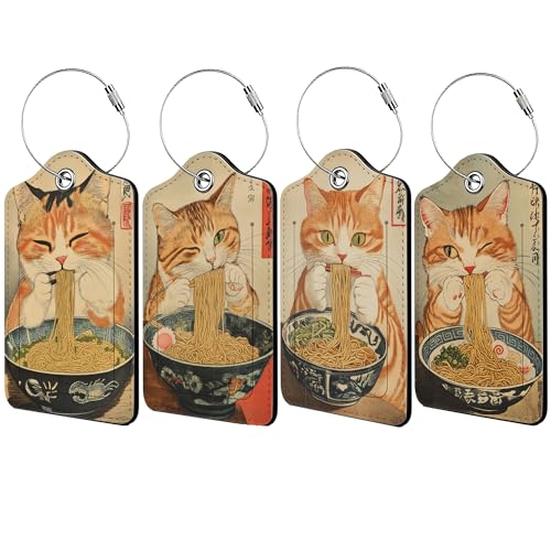 Luggage Tags for Suitcases, 4 Pcs Luggage Tags with Privacy Cover and Durable Metal Ring for Travel, Name Address Tags for Men Women Kids Suitcase and Backpack (Funny Cat) - color: Funny Cat