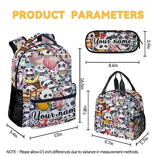 Personalized Panda Backpack with Lunch Box And Pencil Case, 16 Inch Panda Theme Bookbag with Adjustable Straps, Durable, Lightweight, Large Capacity, School Backpack for Girls Women - color: Panda4-3