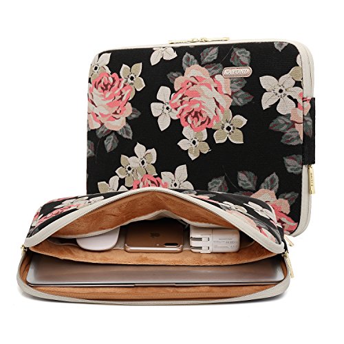 kayond Black Rose Patten Canvas Water-Resistant 17 Inch Laptop Sleeve - size: 17 Inch