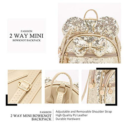 KL928 Girls Mini Backpack Bowknot Polka Dot Cute Small Daypacks Convertible Shoulder Bag Purse for Women - color: Golden-01