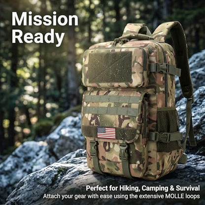 Army Green 35L Tactical Military Backpack, Molle System Hiking Backpack for Men Women, Water Resistant Outdoor Rucksack Fits 16 Inch Laptop for Camping Hunting Trekking - color: Camo Backpack Single Pack 1