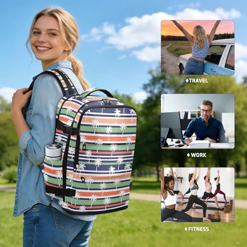 Travel Backpack with Shoe Compartment, 20L Large Capacity Laptop Backpack for Men Women, Palm Trees Striped Daypack for Traveling Hiking Carry On