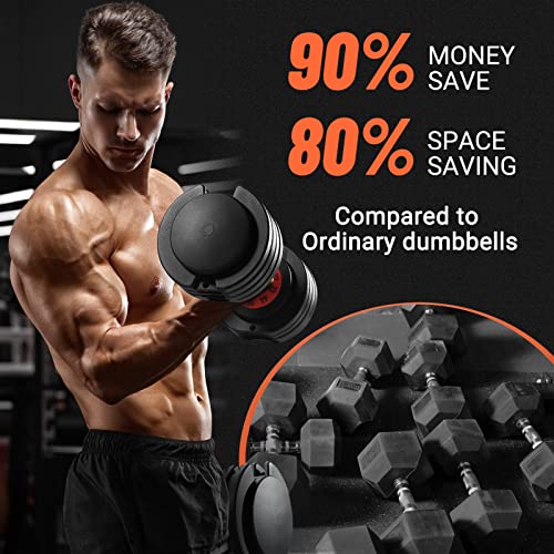 25/55 lbs Pair Adjustable Dumbbell Set, Adjust Dumbbell Weight for Exercises Pair Dumbbells for Men and Women in Home - color: 55lbs-Black-1pc