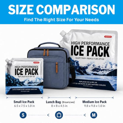 Reusable Ice Packs for Coolers Long Lasting Gel Freezer Packs for Lunch Bags Cooler Backpack Lunch Box for Camping & Picnics & Beach & Road Trips (9.8"x9.8"x5P) - size: Medium-5pk