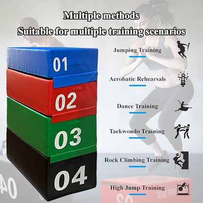 4 in 1 Foam Plyometric Box, Adjustable Height Soft Foam Jump Box Set, Non-Slip, Durable, Easy-to-Clean Soft training box, Suitable for Gyms, Home, Jumping, etc.(Size:01+02+03（90*55*90cm）) - size: 01+02+03（90*55*90cm）