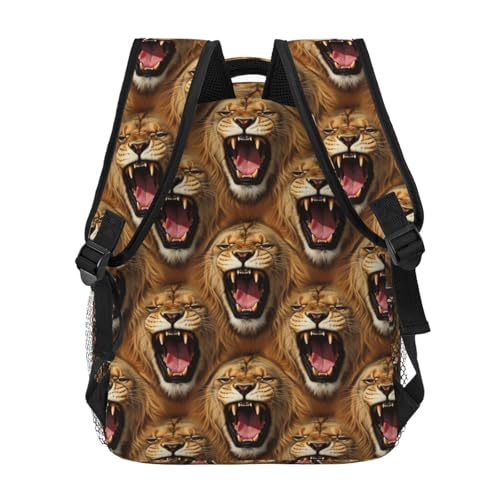 Casual Travel Daypack Angry Lion, Multi Pocket Water Resistant Backpack for Men Women Weekend Getaways - color: Pattern (738)