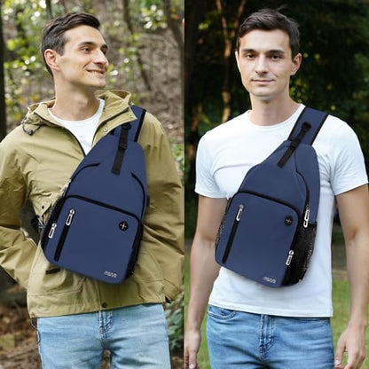 MOSISO Sling Backpack Bag, Crossbody Shoulder Bag Travel Hiking Daypack Chest Bag with Front Square Pocket&USB Charging Port - color: Navy Blue