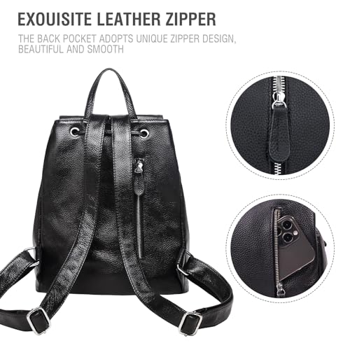 BOYATU Leather Backpack Purse for Women Fashion Design Ladies Shoulder Bag | Full-Grain Leather | Work Commuter & City Travel | Fashion RFID Pocket Bag | Compact Everyday Essentials (Black) - color: Black