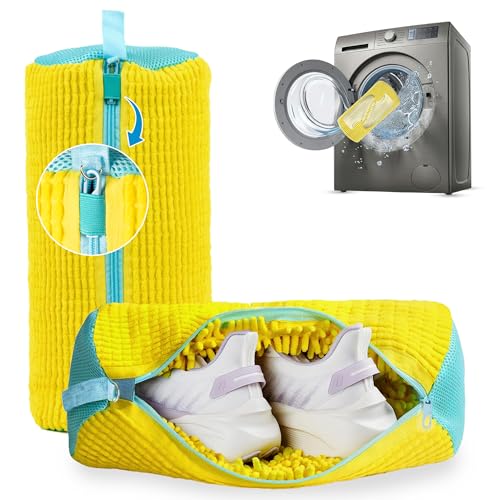Shoe Washing Machine Bag – 2 Pcs Reusable Laundry Shoe Bag, 360° Deep Cleaning Sneaker Washing Bag, Durable Mesh Net with Zipper Protection, Fits All Shoe Types & Sizes (2 PCS Yellow) - color: 2 PCS Yellow