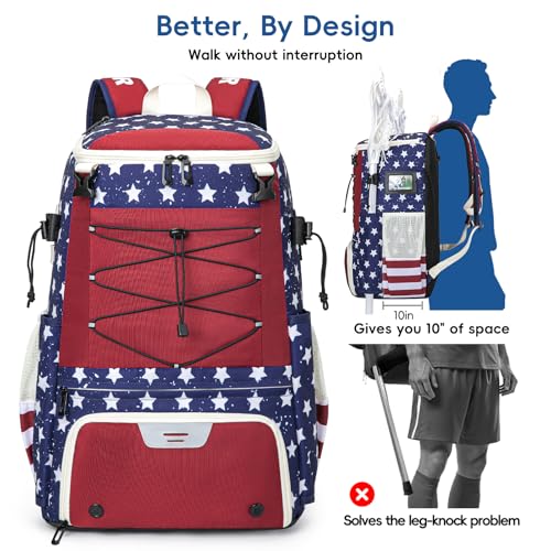 KAVIGOR Lacrosse Bag 65L, Extra Large Lacrosse Gear Backpack with Multi-Pocket Design, Helmet Holder & Ventilated Shoe Compartment - color: Red White & Blue