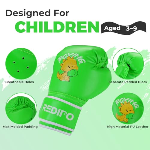 Kids Boxing Gloves, Youth Boxing Training Gloves for Kids 3-9 Year Boys and Girls, 4&6OZ Fighting Gloves, Punching Bag Kickboxing Thai Mitts MMA Training Sparring Gloves - color: Green, size: 6OZ