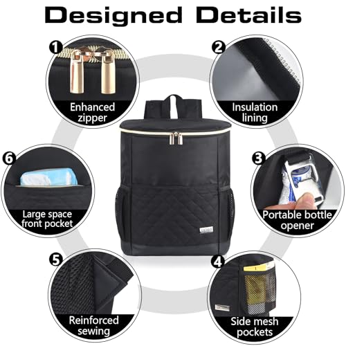 Wolka Cooler Backpack 30 Cans,Portable Backpack Coolers Insulated Leak Proof,Waterproof Soft Sided Cooler Bag for Travel,Beach,Camping,Picnic,Lunch Backpack for Women (Black Shark) - color: Black Shark