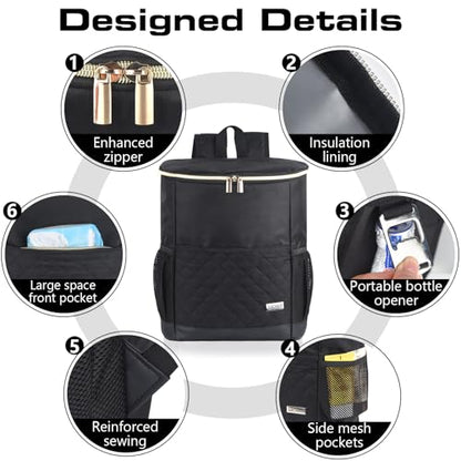 Wolka Cooler Backpack 30 Cans,Portable Backpack Coolers Insulated Leak Proof,Waterproof Soft Sided Cooler Bag for Travel,Beach,Camping,Picnic,Lunch Backpack for Women (Black Shark) - color: Black Shark