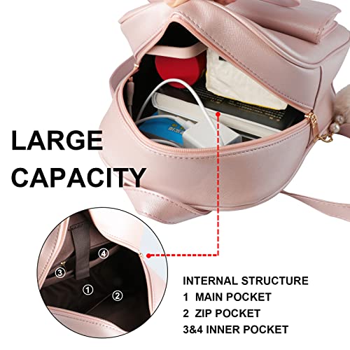 ZGWJ Mini Backpack Purse for Women - 3-Piece Set, Small PU Leather Bowknot Fashion Backpacks, Cute Casual Travel Daypacks - color: Pink-3pcs