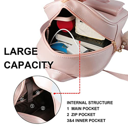 ZGWJ Mini Backpack Purse for Women - 3-Piece Set, Small PU Leather Bowknot Fashion Backpacks, Cute Casual Travel Daypacks - color: Pink-3pcs