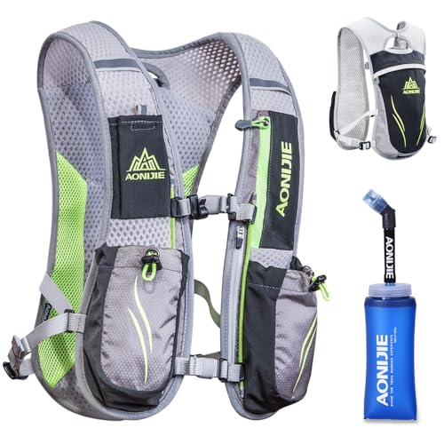 Azarxis Running Water Bottles Flask BPA Free Leakproof Hydration Vest Packs Waist Belt Replacement for Triathlon Marathon Hiking Cycling Climbing Runner - color: #5 Gray (5.5L) with a 350ml Soft Flask