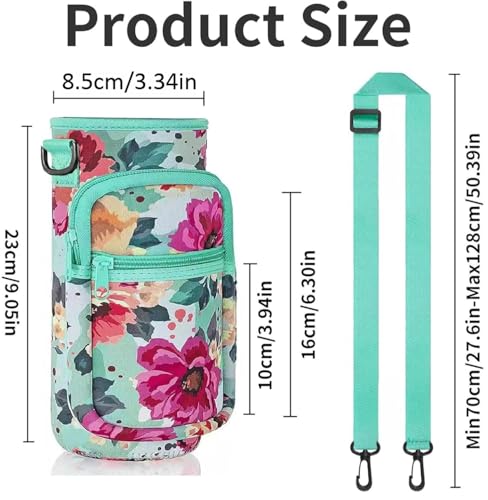 Water Bottle Holder with Strap, Insulated Crossbody Sling Bag, Carrier with Phone Pocket for Walking Hiking Camping Fishing - color: Flower Green, size: 40oz