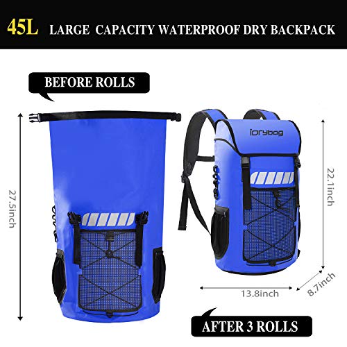 IDRYBAG Waterproof Backpack for Men 25L/45L, Dry Bags Kayak, Dry Backpack Camping Hiking - color: Blue, size: 45L