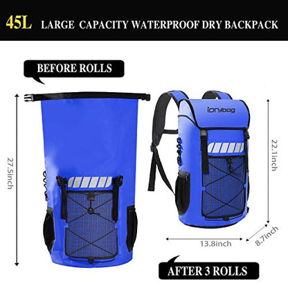 IDRYBAG Waterproof Backpack for Men 25L/45L, Dry Bags Kayak, Dry Backpack Camping Hiking - color: Blue, size: 45L