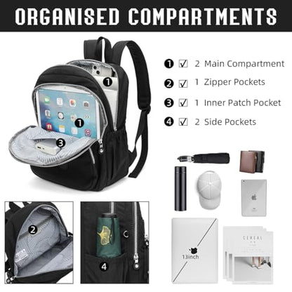 Hiking Waterproof 13" Laptop Backpack Purse for Women and Men,Travel Backpack - color: Black