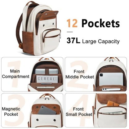 Leresas 37L Backpack Purse for Women Mens Teacher Bag Work Travel Back Pack Vegan Leather Laptop College Daypack Business Computer Book Bag Beige - color: Beige