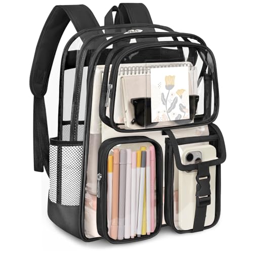Attmu Clear Backpack for Stadium Events, Heavy Duty PVC Transparent Bookbag with Reinforced Strap, Large Capacity See Through Clear Bag for College Concerts Sport Work Security Travel, Black - color: Black