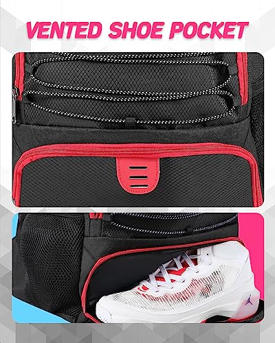 Basketball Bag Backpack for Men Women with Ball & Shoes Compartment 30L Capacity Lightweight Breathable Boys Girls Soccer Ball Bag Backpack Fit Volleyball Football Sports Travel School Gym - color: TK13Red