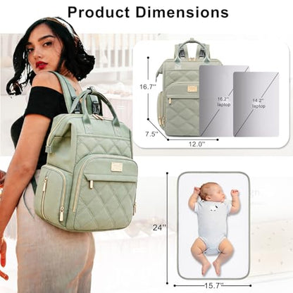Weitars Diaper Bag Backpack Travel Diaper Backpack, Large Baby Diaper Bag with Changing Pad Baby Bag for Boys Girls, Insulated Pockets, Waterproof Baby Backpack for Mom & Maternity (Green) - color: Green