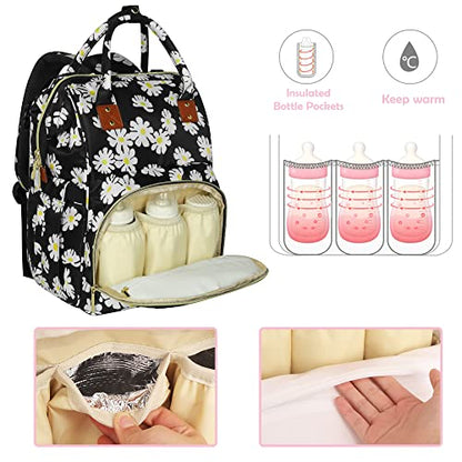 Femuar Diaper Bag Backpack Multifunction Maternity Diaper Bag for Baby Girls & Boys Large Capacity Travel Nappy Bags - color: Daisy