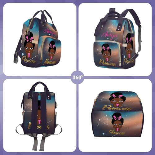 Newcos Personalized African Black Women Diaper Bag Backpack with Name Custom Afro Princess Mommy Nursing Baby Bags for Women - color: 230112-12