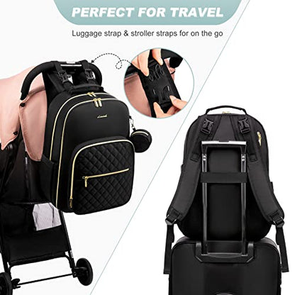 LOVEVOOK Diaper Bag Backpack, Quilted Baby Bag with Changing Pad & Pacifier Holder, Waterproof Travel Diaper Bags for Baby Boys Girls, Stylish and Large Capacity, Lozenge-Black - color: Lozenge-black