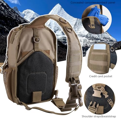 Rover Sling Pack Tactical Shoulder Sling Bag Backpack with Bottle Holder Crossbody Chest Bag, Coyote - color: Coyote