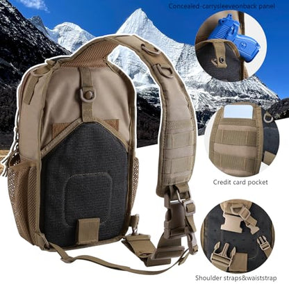 Rover Sling Pack Tactical Shoulder Sling Bag Backpack with Bottle Holder Crossbody Chest Bag, Coyote - color: Coyote