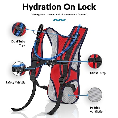 Water Buffalo Hydration Backpack - Lightweight Hydration Pack with 2L Water Bladder - Water Backpack for Hiking, Running, Biking, and Raves - Road Runner 12L Hydropack Backpack - color: Red