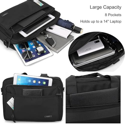 natyrlpog Laptop Bag 14 Inch Briefcase for Men Women Waterproof Nylon Lightweight, Shoulder Messenger Handbag for Business Office Work Travel College Black