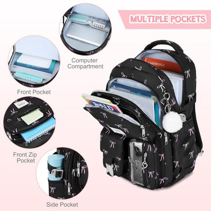 ACESAK Backpack for Girls - Girls Backpack with Lunch Bag & Pencil Pouch for Teen Kids Laptop Backpack for Women, Elementary Middle High School Bookbag Travel Daypack (Black Bow) - color: Black Bow