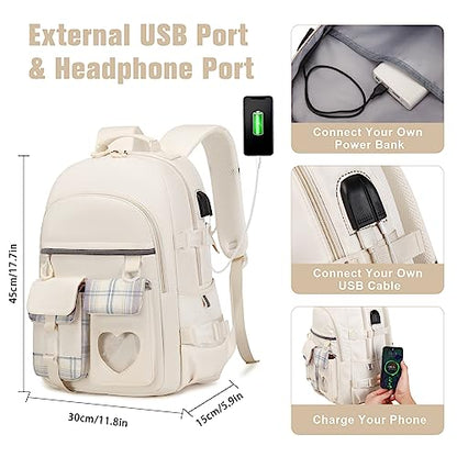 ACESAK Backpack for Girls - Bookbag Backpacks Schoolbag for Girls Kids Teen Women Casual Travel Daypacks - School Bag Elementary Middle School College Cute Backpack with Lunch Box (Beige) - color: Beige